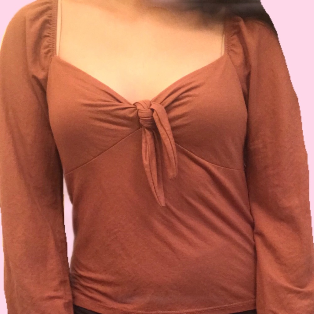 Tie Front Puffy Sleeve Blouse
